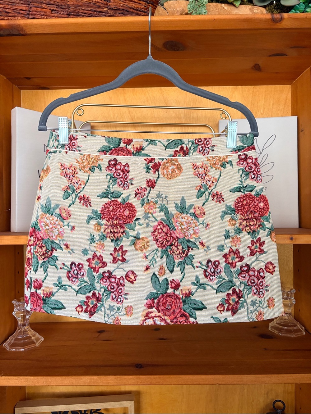 Floral Tapestry Mini Skirt Vintage Inspired Western Boho Fall Cotton Blend S - Picture 2 of 7